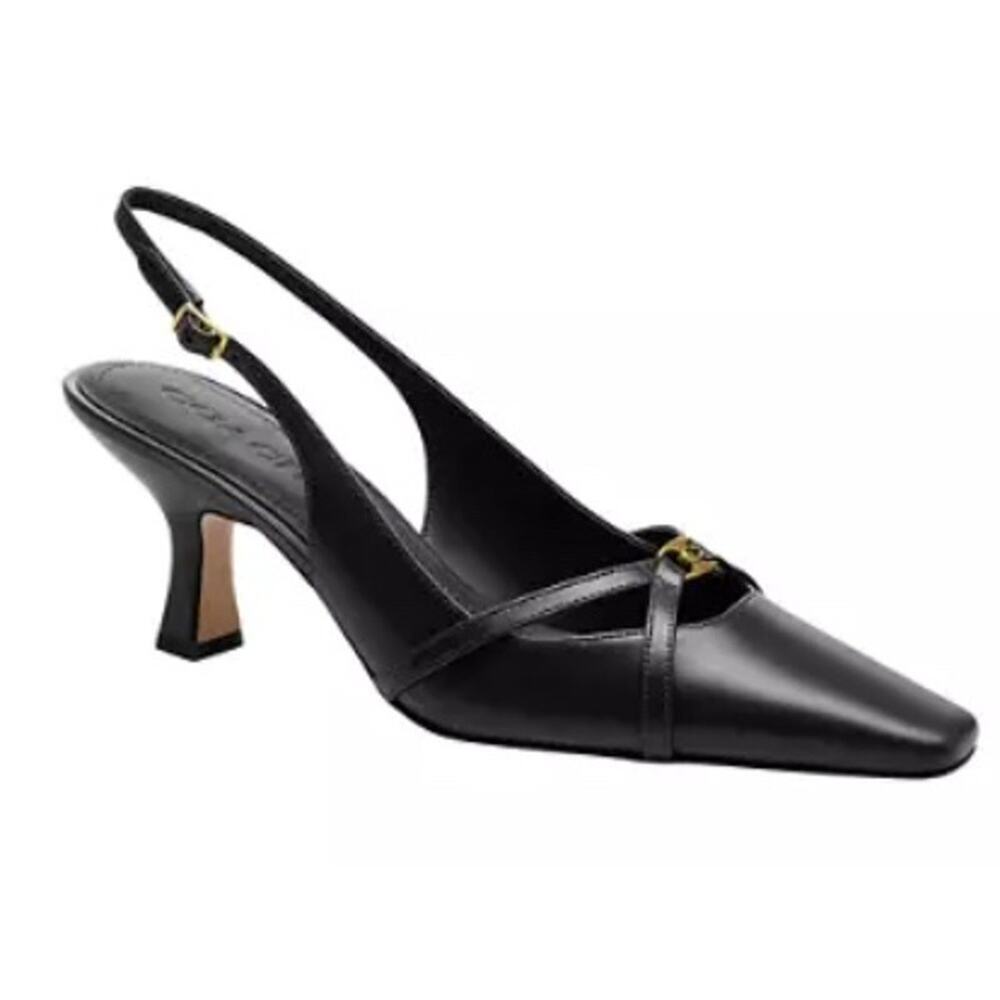 New! COACH Wm's 6.5 Rowyn Slingback Designer Kitten Heels Black $225